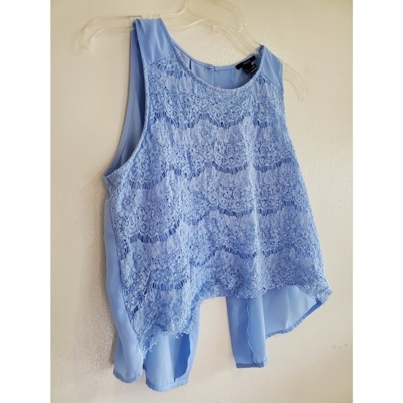2/$7 Forever 21 Sky Blue Lace Cropped Top - Picture 2 of 5
